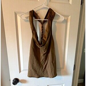 NWT Anthro Self Contrast Bronze Brown Satin Braided Halter Tank Top Womens Med